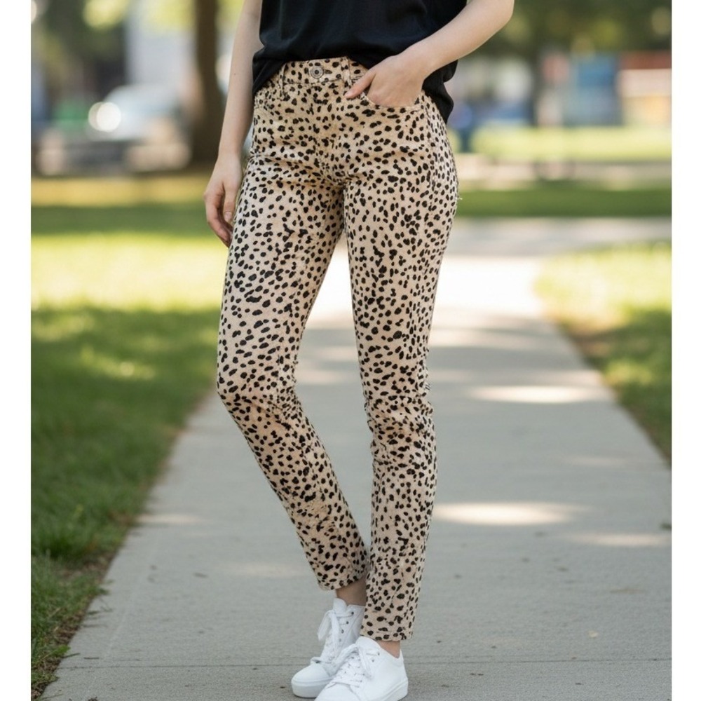 Banana Republic Women 25P NWT Leopard Animal Print High Rise Skinny Ankle Jeans